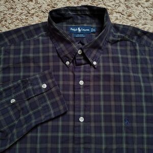 Ralph‎ Lauren Blue Green Plaid Men Sz XL Blake Oxford Long Sleeve Button Up